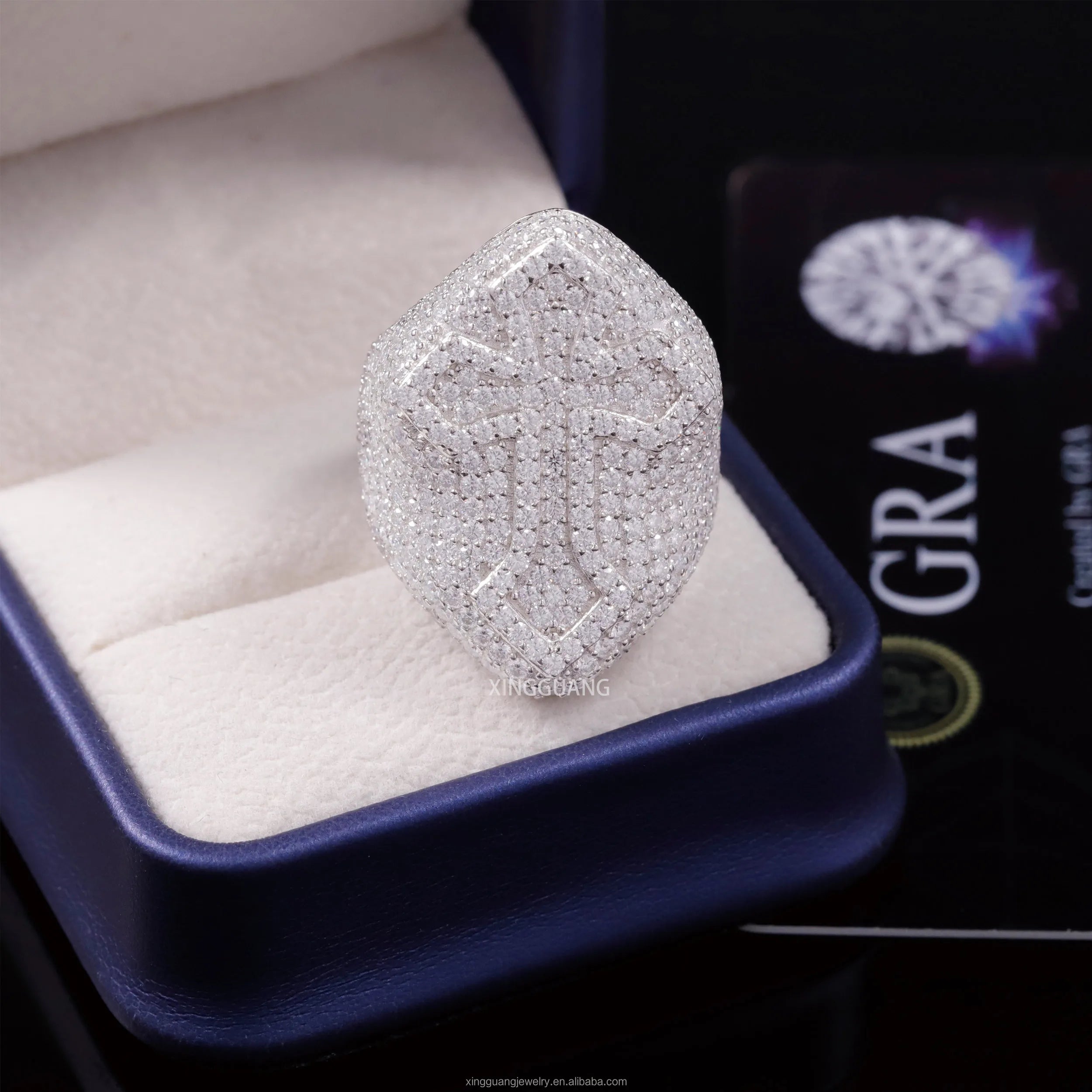 Cross Style VVS Moissanite Cuban Ring for Man 925 Sterling Silver Hip Hop Ring Iced Out Diamond Cross Cuban Ring