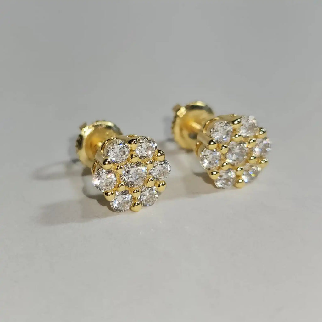Moissanite Round Cut Diamond Flower Stud Earrings 925 Sterling Silver With Gold Plated Flower Stud For Wedding Parties Gift