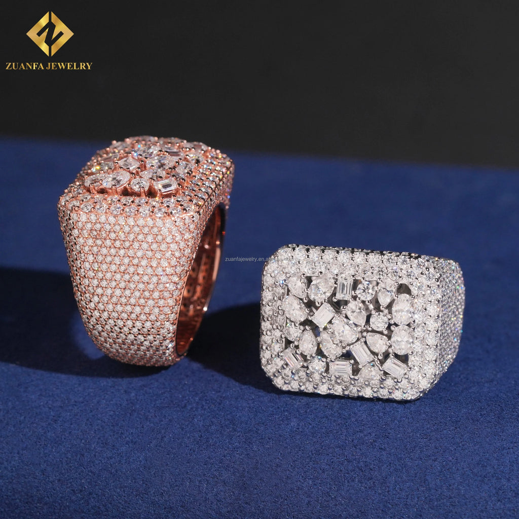 Popular Style Fine Luxury Jewelry Iced Out Hip Hop 925 Sterling Silver Multi Fancy Cut Flawless Moissanite Diamond Hip Hop Ring