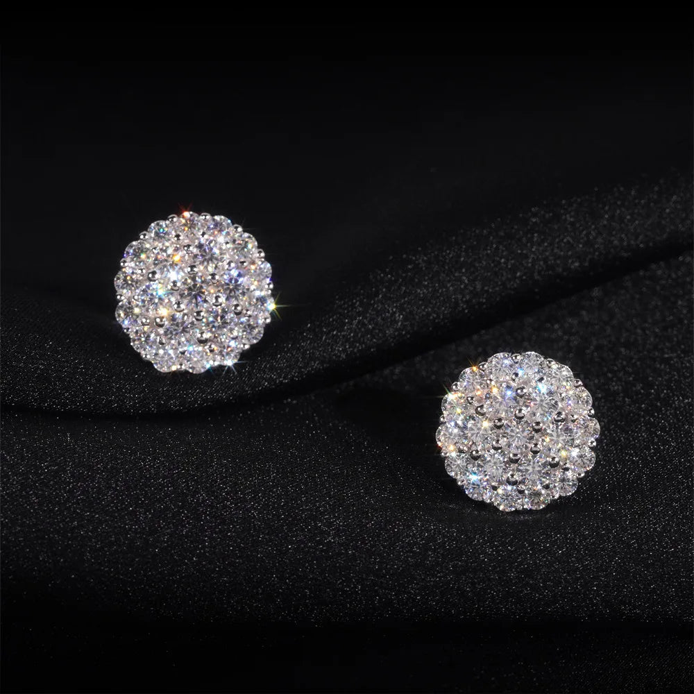 Hot Sale S925 Sterling Silver Earrings - D Color Round Moissanite, Classic Unisex Jewelry