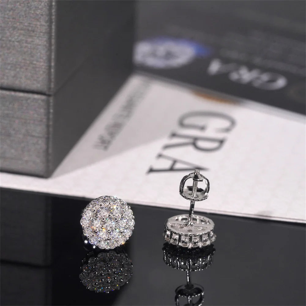 Hot Sale S925 Sterling Silver Earrings - D Color Round Moissanite, Classic Unisex Jewelry