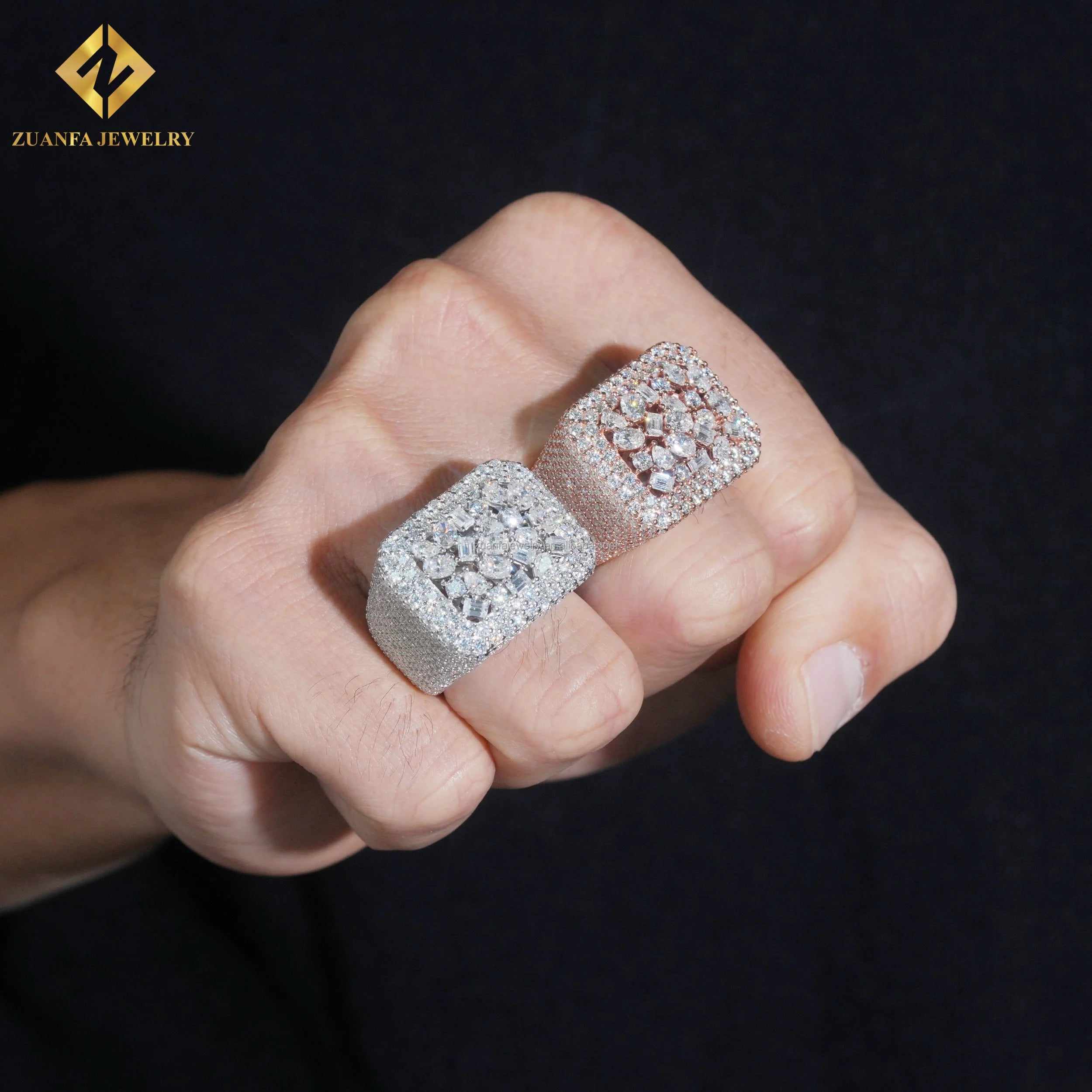 Popular Style Fine Luxury Jewelry Iced Out Hip Hop 925 Sterling Silver Multi Fancy Cut Flawless Moissanite Diamond Hip Hop Ring