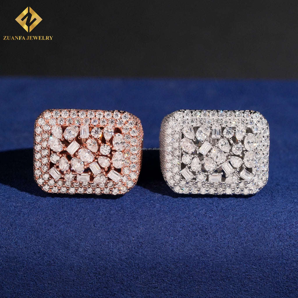 Popular Style Fine Luxury Jewelry Iced Out Hip Hop 925 Sterling Silver Multi Fancy Cut Flawless Moissanite Diamond Hip Hop Ring