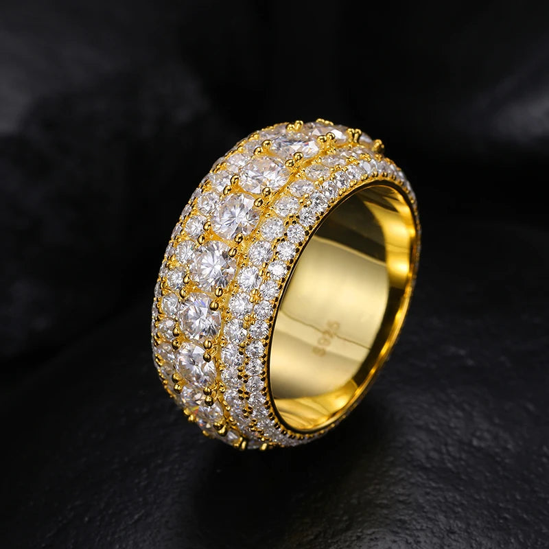 Luxury VVS1 3 Row 11mm Width Moissanite Ring In S925 Silver Ring Hip Hop Jewelry Pave Setting With Certificate Fine Jewlery Gift