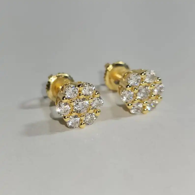 Moissanite Round Cut Diamond Flower Stud Earrings 925 Sterling Silver With Gold Plated Flower Stud For Wedding Parties Gift