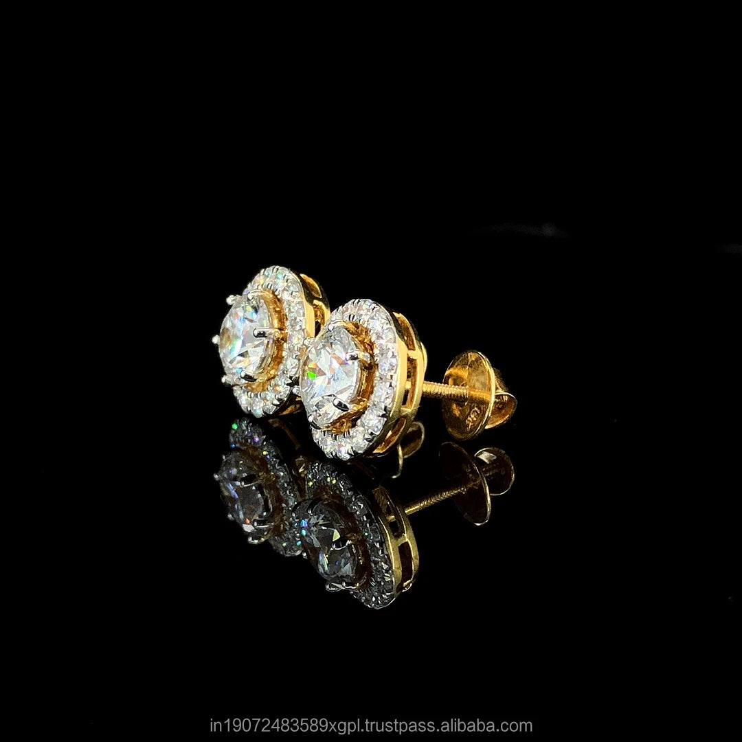 Trendy IGI Certified 1+1 Carat Lab-Grown Diamond Moon Shape Stud Earrings Set 18K Solid Gold Rhodium Plated Claw Setting Side