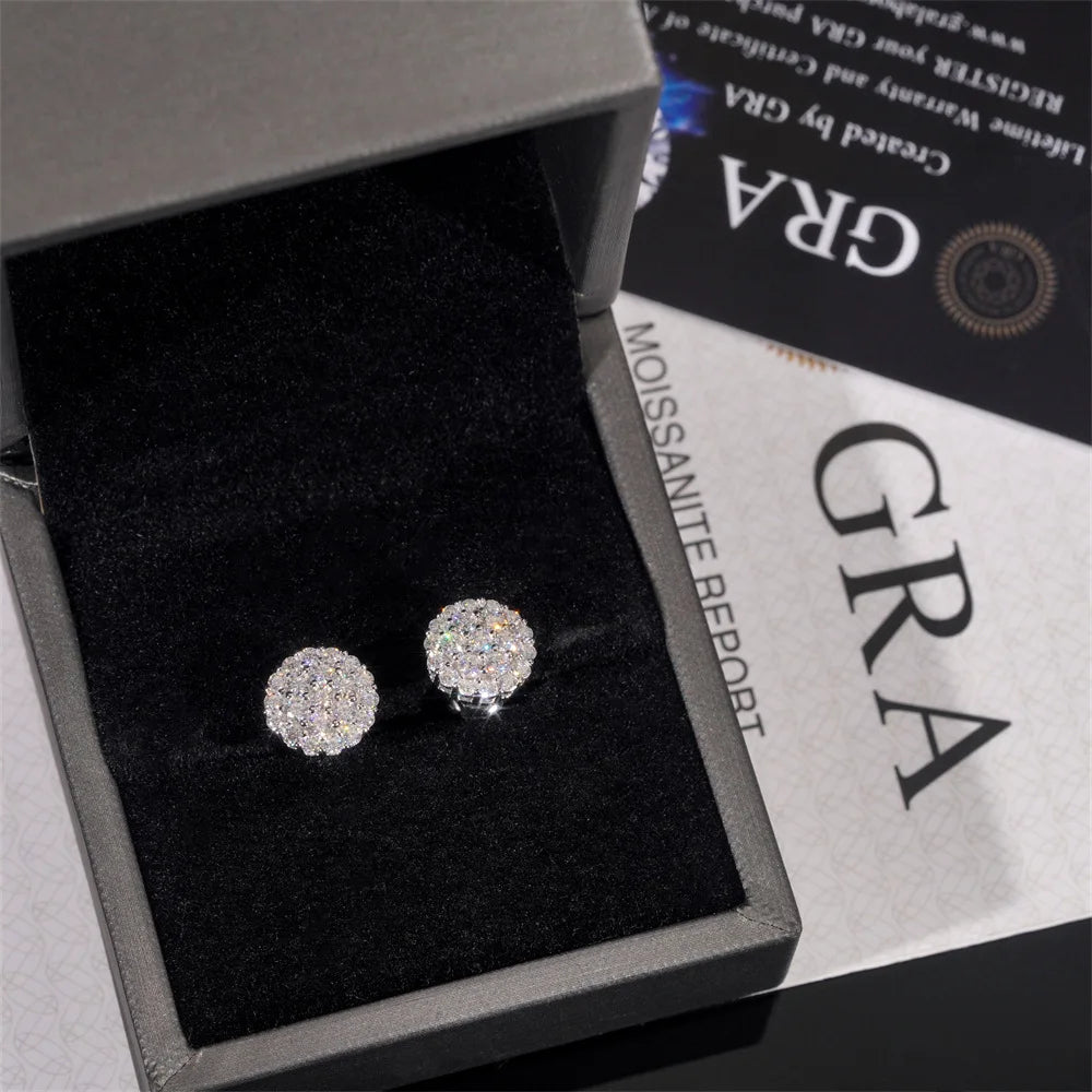 Hot Sale S925 Sterling Silver Earrings - D Color Round Moissanite, Classic Unisex Jewelry