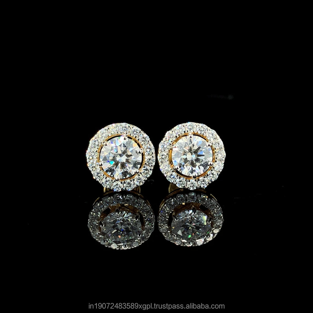 Trendy IGI Certified 1+1 Carat Lab-Grown Diamond Moon Shape Stud Earrings Set 18K Solid Gold Rhodium Plated Claw Setting Side