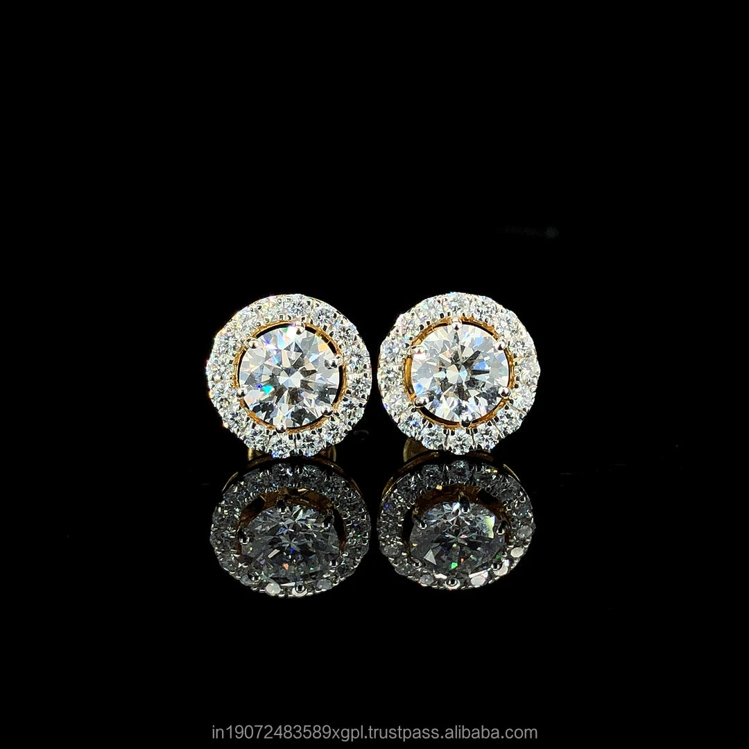 Trendy IGI Certified 1+1 Carat Lab-Grown Diamond Moon Shape Stud Earrings Set 18K Solid Gold Rhodium Plated Claw Setting Side