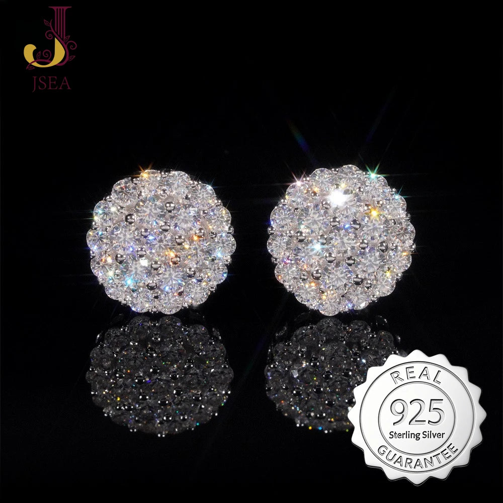 Hot Sale S925 Sterling Silver Earrings - D Color Round Moissanite, Classic Unisex Jewelry