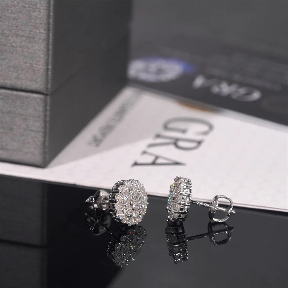 Hot Sale S925 Sterling Silver Earrings - D Color Round Moissanite, Classic Unisex Jewelry